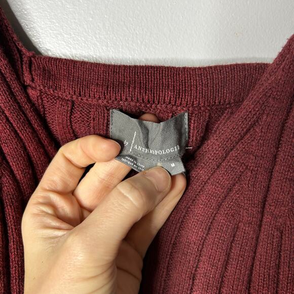 Anthropologie Ribbed Burgundy Knit Crop Top Women's Medium V-Neck Minimalist - Picture 4 of 9